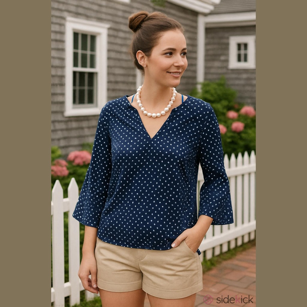 Sara Campbell Polka Dot Blouse Navy White Women's M